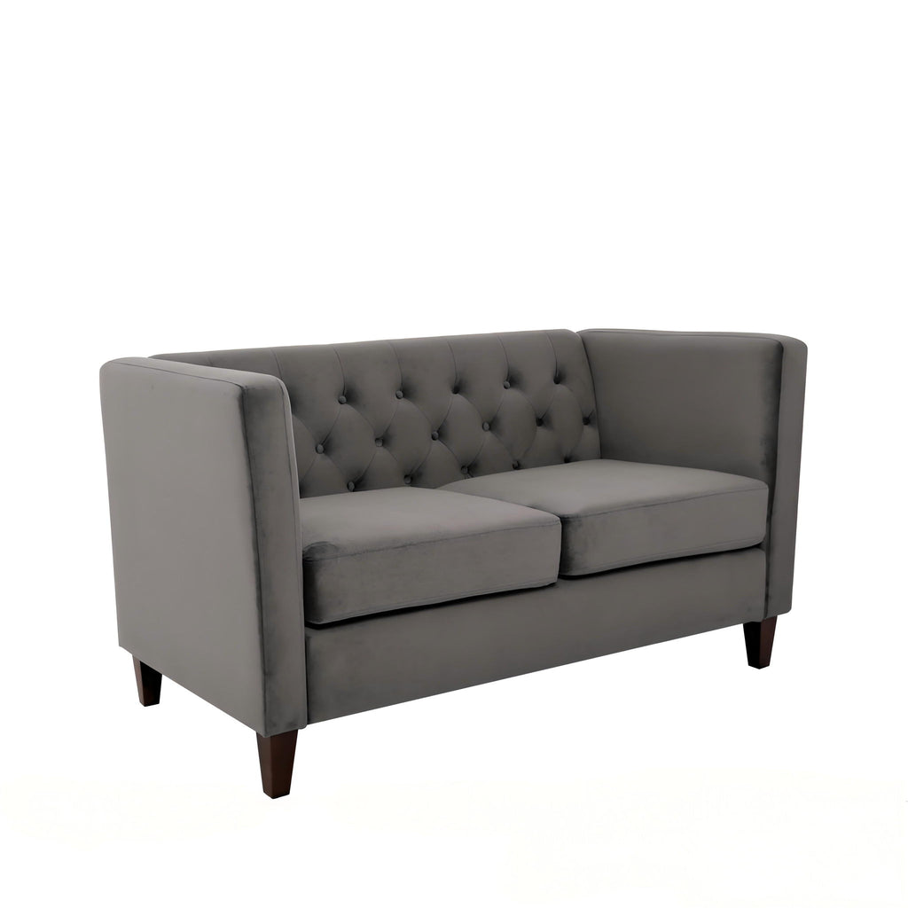 Button Tufted Loveseat, 2 Seater With Square Arm Couch For Living Room
