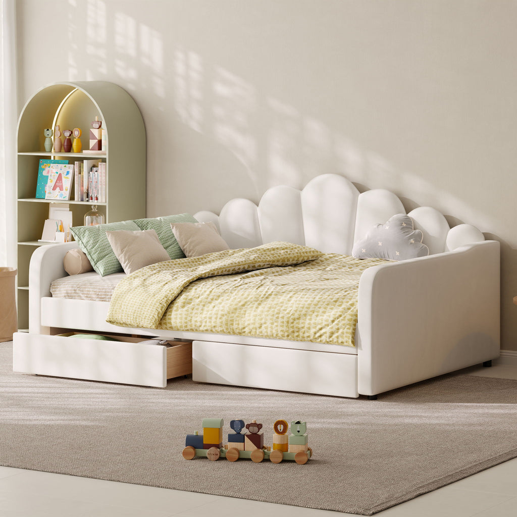 Shell Shaped Upholstered Daybed Frame With Slats