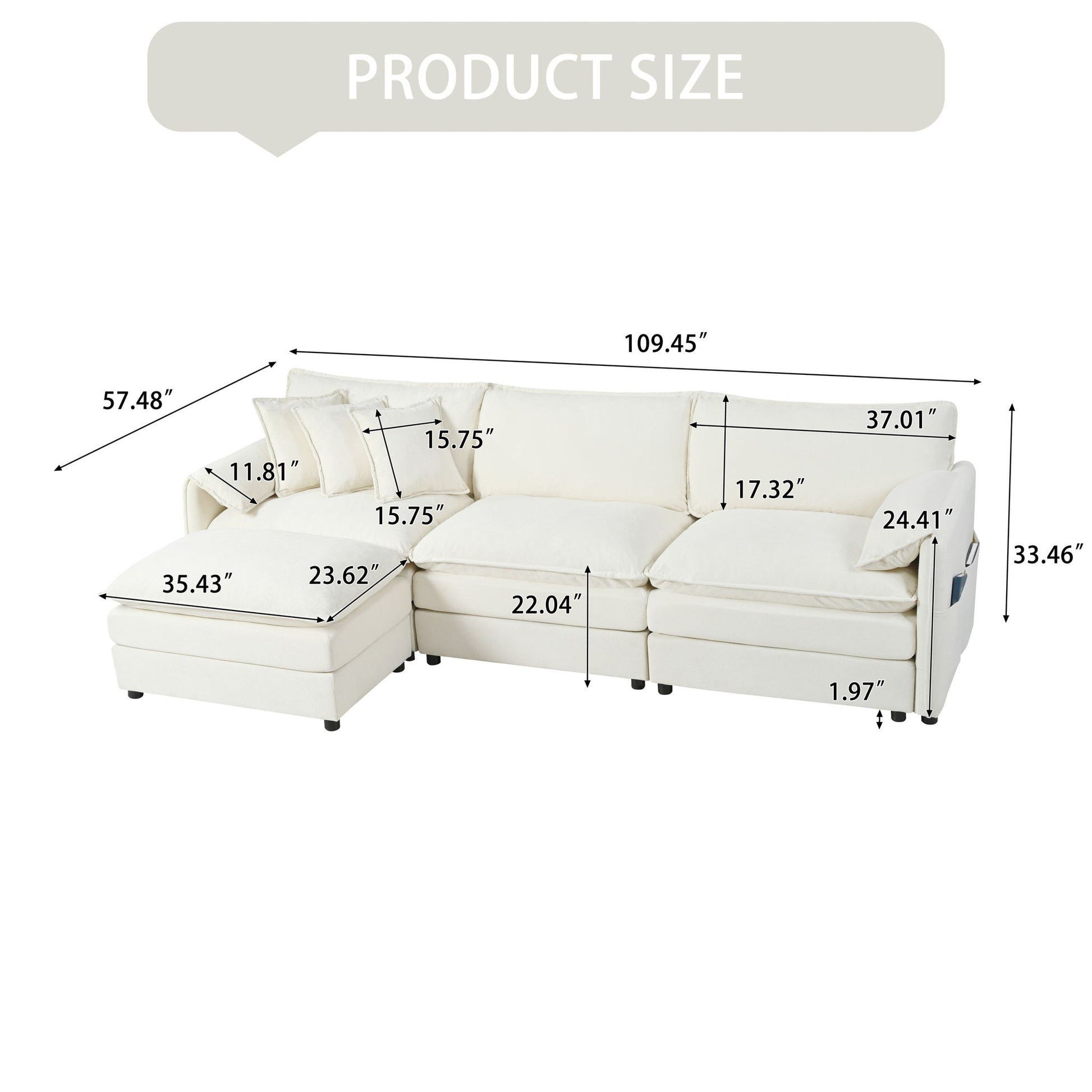 Modern Comfy Deep Seat Modular Sectional Sofa Cloud Couch With Ottoman
