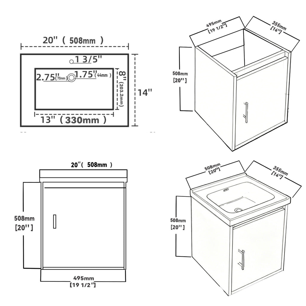 20" Floating Bathroom Vanity Combo With Wall Cabinet, Ceramic Sink & Soft Close Doors - White