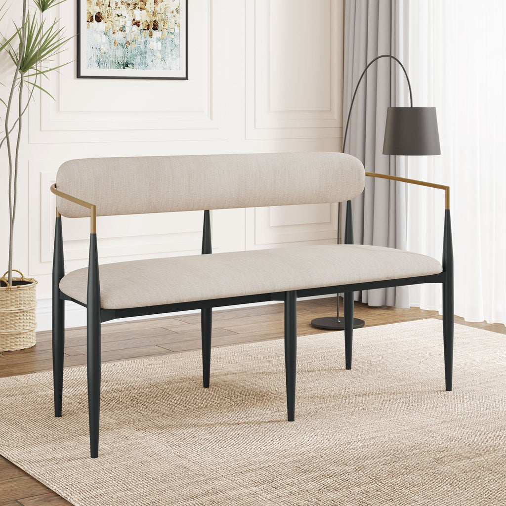 Modern Upholstered Loveseat Settee - Beige / Black / Gold
