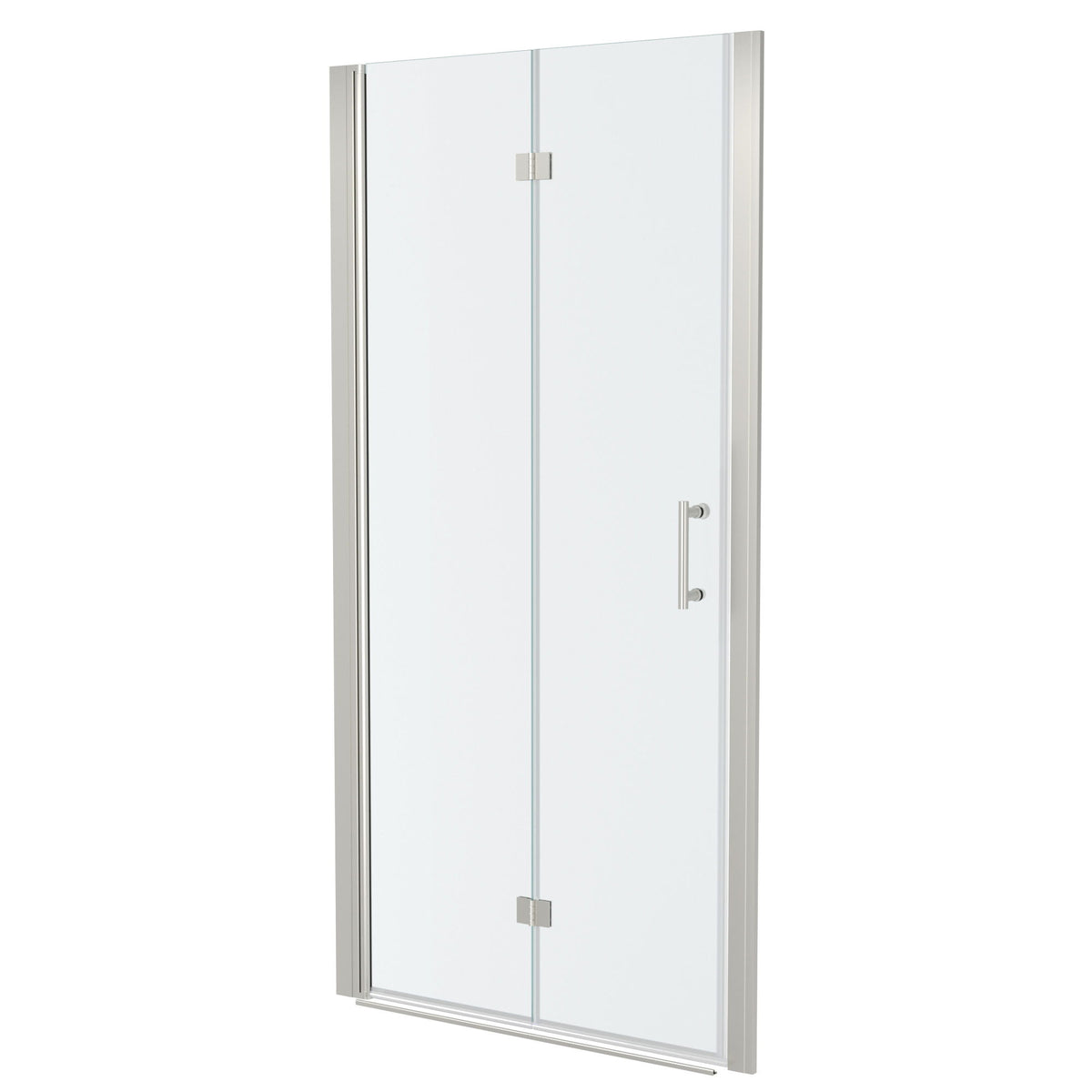 Fold Frameless Shower Door & Tempered Glass - Brushed Silver