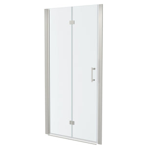 Fold Frameless Shower Door & Tempered Glass - Brushed Silver