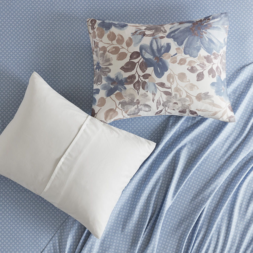 Luna - Floral Comforter Set With Bed Sheets - Light Blue