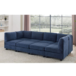 Upholstered Modular Sectional & Customizable Layout, Removable Cushions - Dark Blue