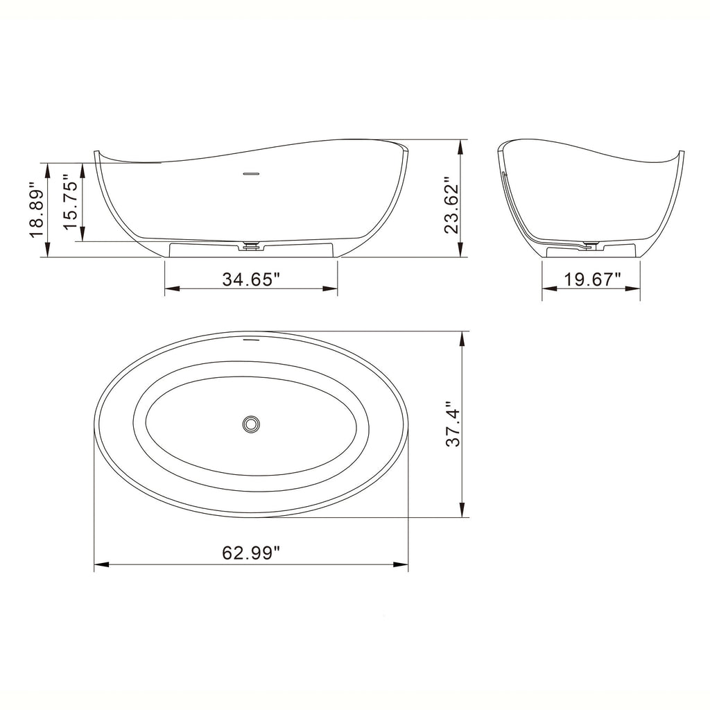 Freestanding Solid Surface Soaking Bathtub For Bathroom