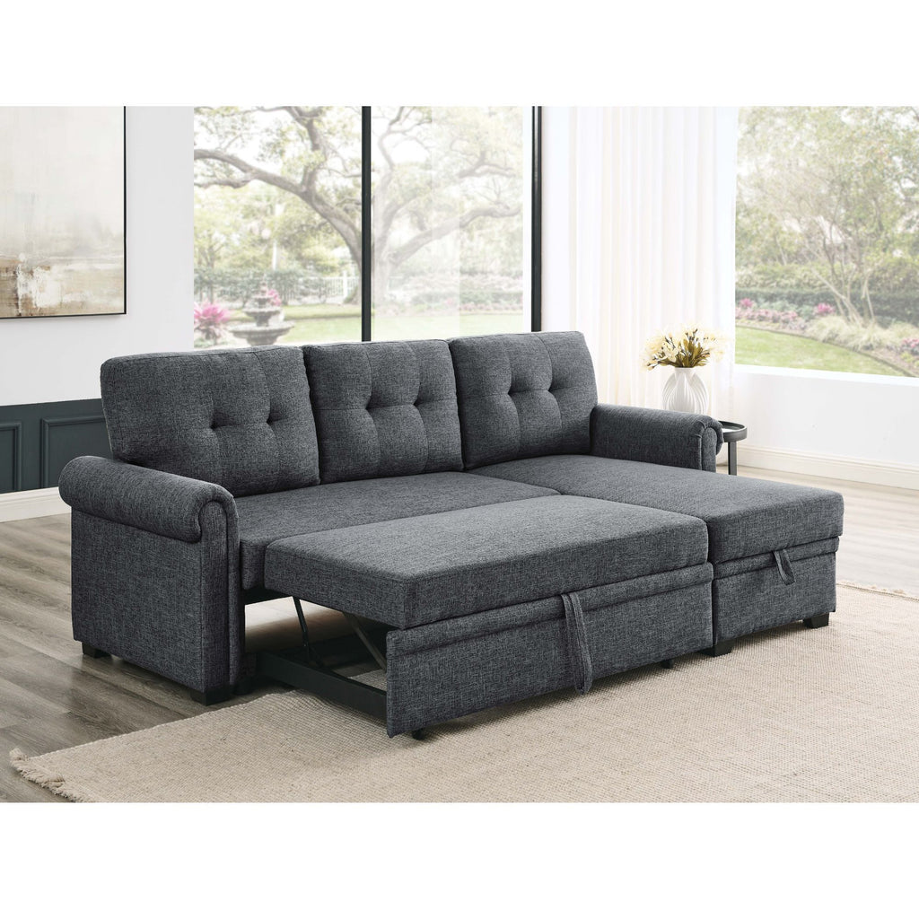 Upholstered Sleeper Sofa With Reversible Storage Chaise - Dark Gray