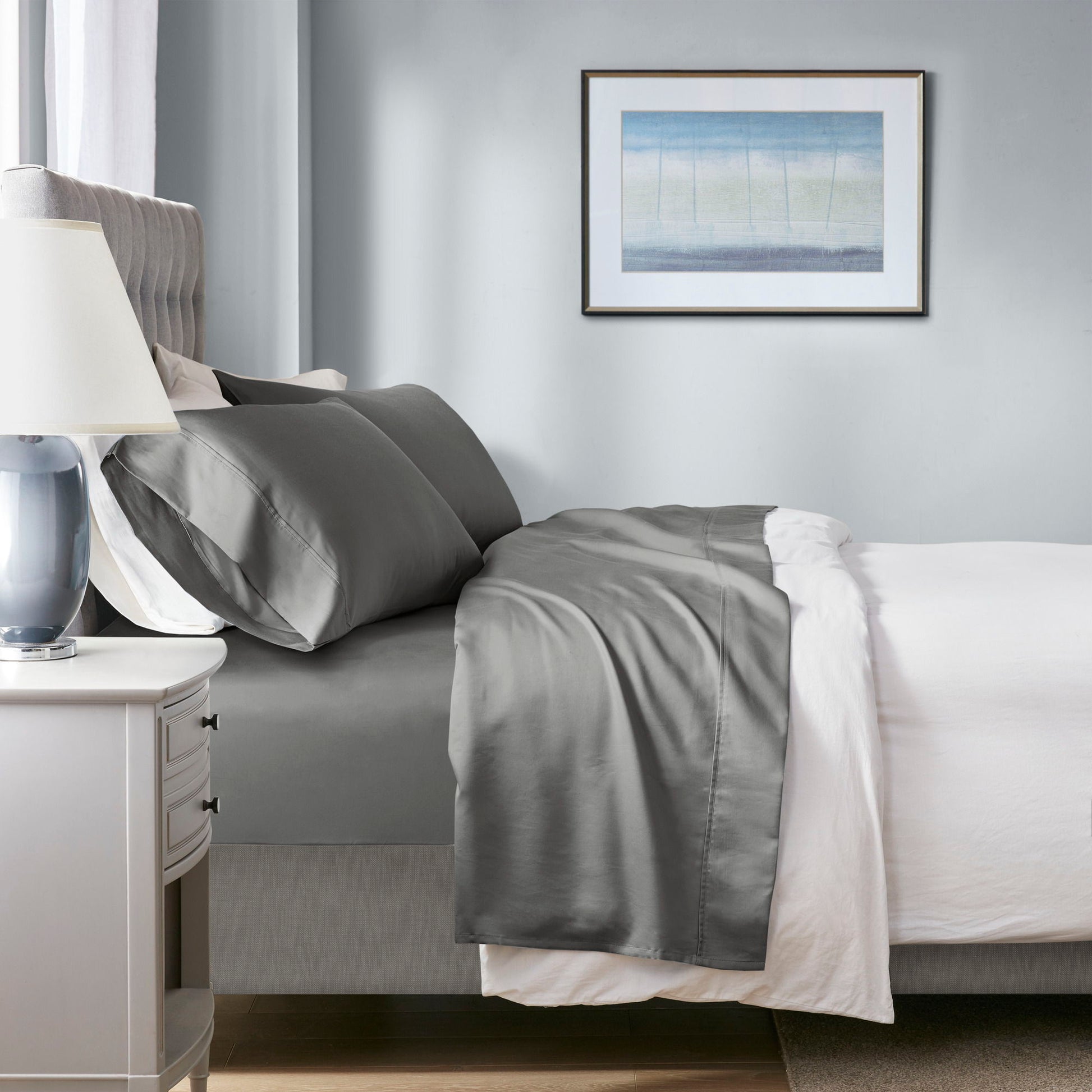 1000 Thread Count - Queen HeiQ Smart Temperature Blend 4 Piece Sheet Set - Charcoal