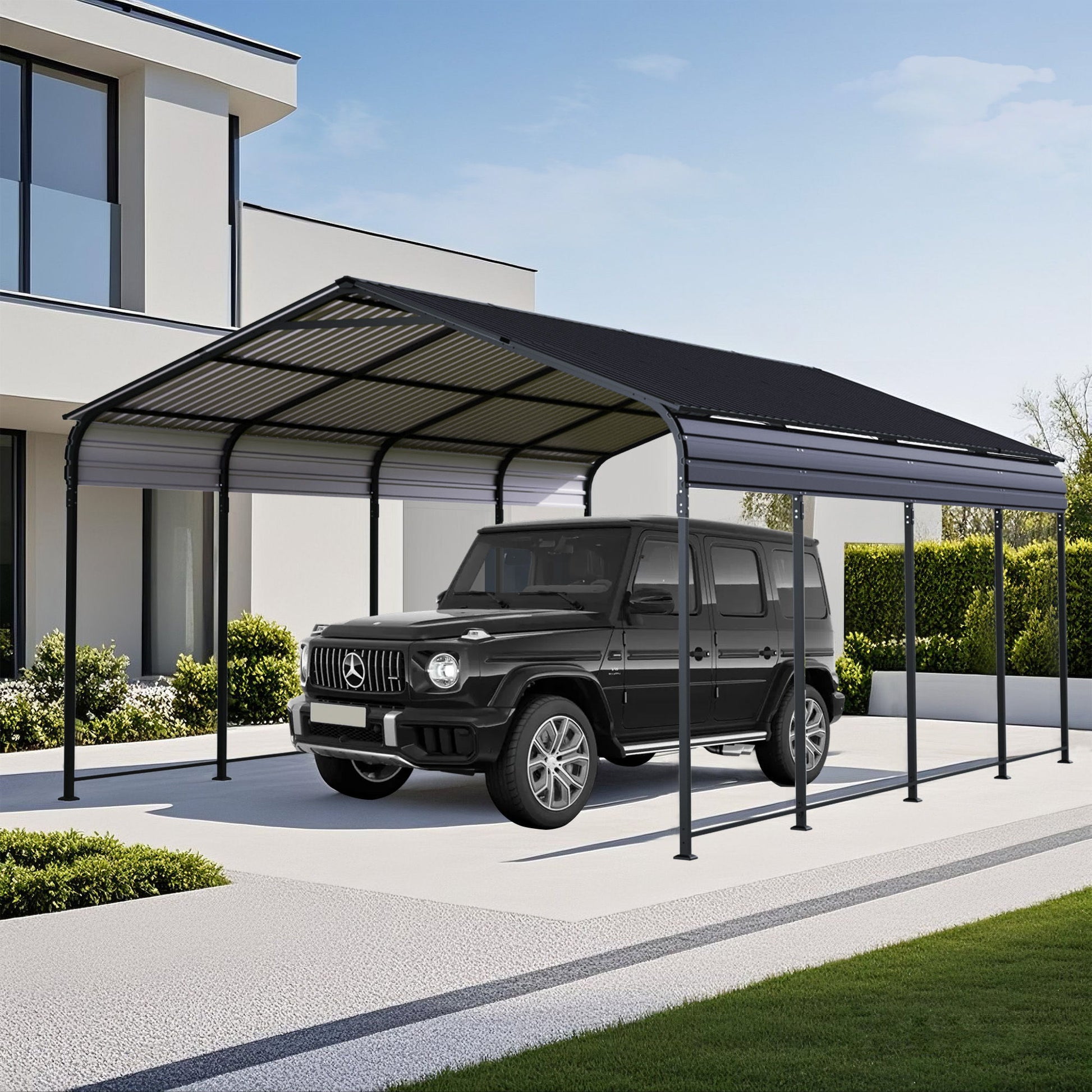 Heavy Duty Carport With Galvanized Roof And Enhanced Base - Anthracite