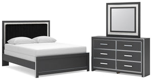 Zuraleus - 3 Pc. - Queen Upholstered Panel Bed, Dresser And Mirror - Black