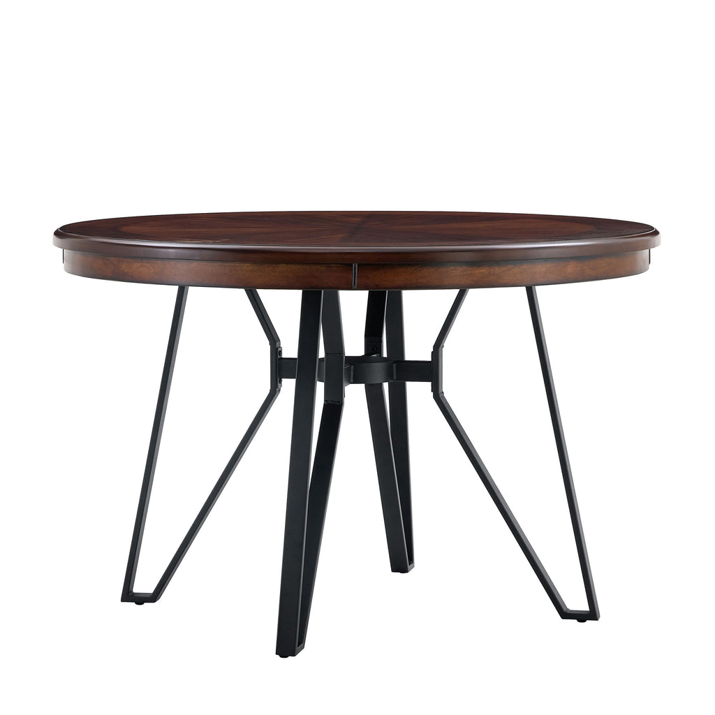 Mid Century Modern Round Dining Table With Metal Legs And Open Shelf