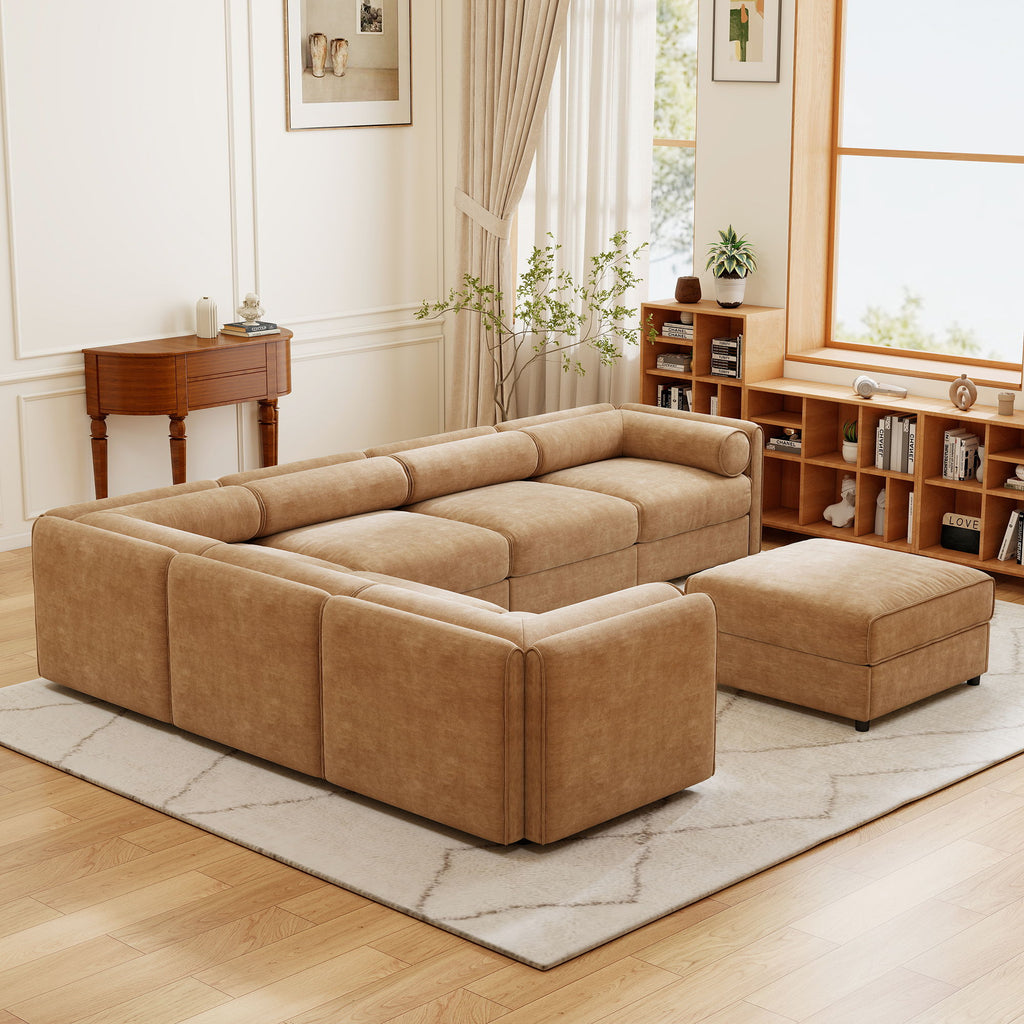 Contemporary Elegant White Chenille Sofa With Storage And Ottoman