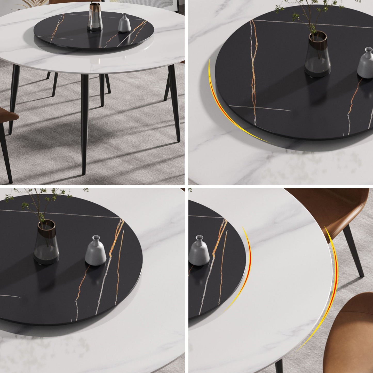 Modern Artificial Stone Round Dining Table, Can Accommodate 6 People Artificial Stone Turntable