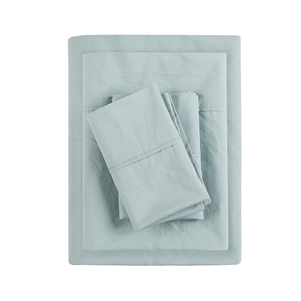 Twin Peached Percale Sheet Set - Aqua