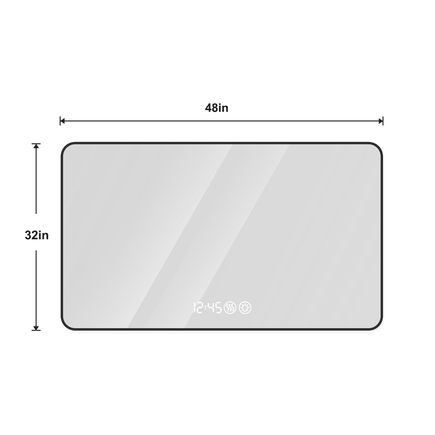 Modern Aluminum Frame Wall Mirror With Rounded Corners, Temperature Display, Tri Color Light, Defogging - Black