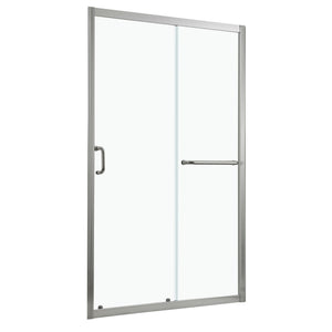 Elegant Single Sliding Bypass Shower Enclosure, Tempered Glass - Brushed Silver