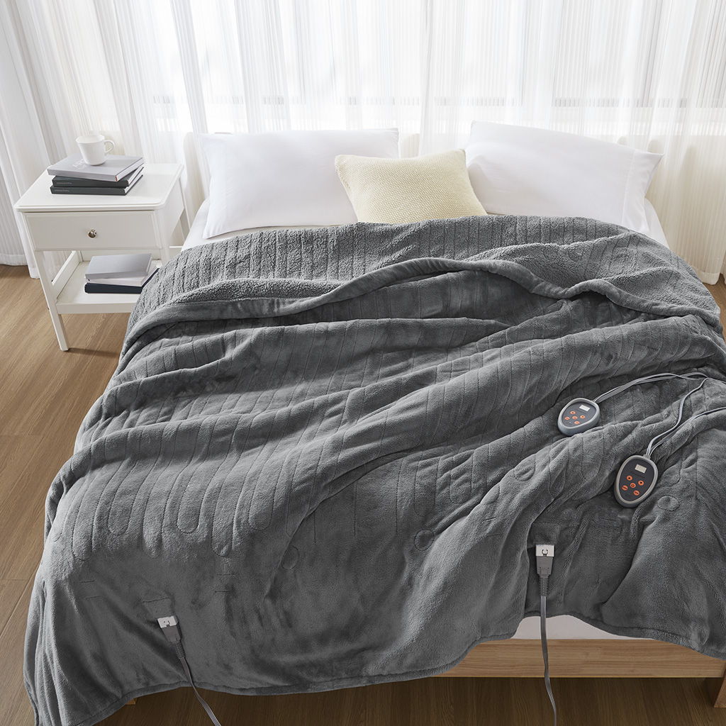 Heated Microlight to Berber - Queen Blanket - Gray