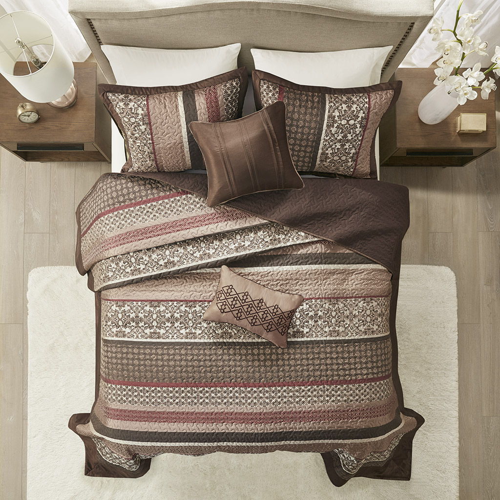 Princeton - King 5 Piece Reversible Bedspread Set - Red