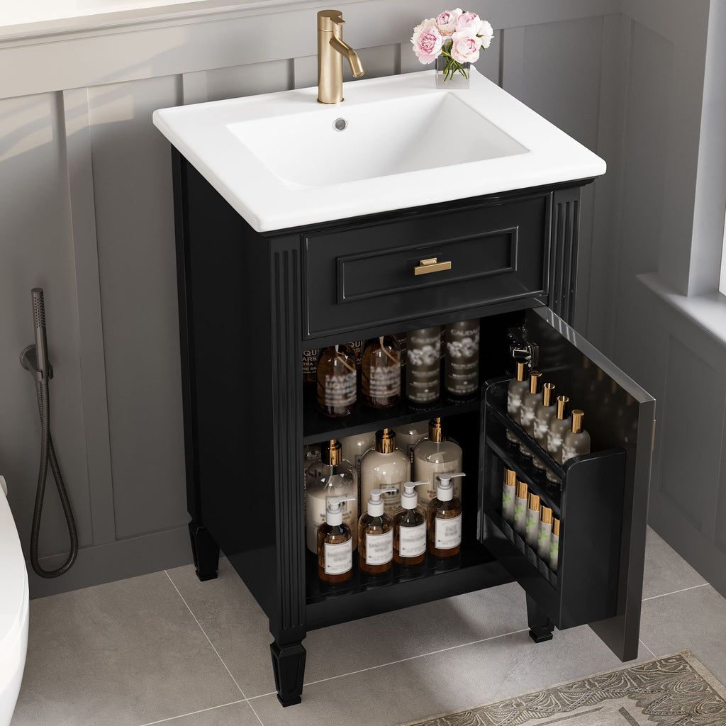Bathroom Vanity With Sink, Adjustable Shelf, Tilt-Out Drawer