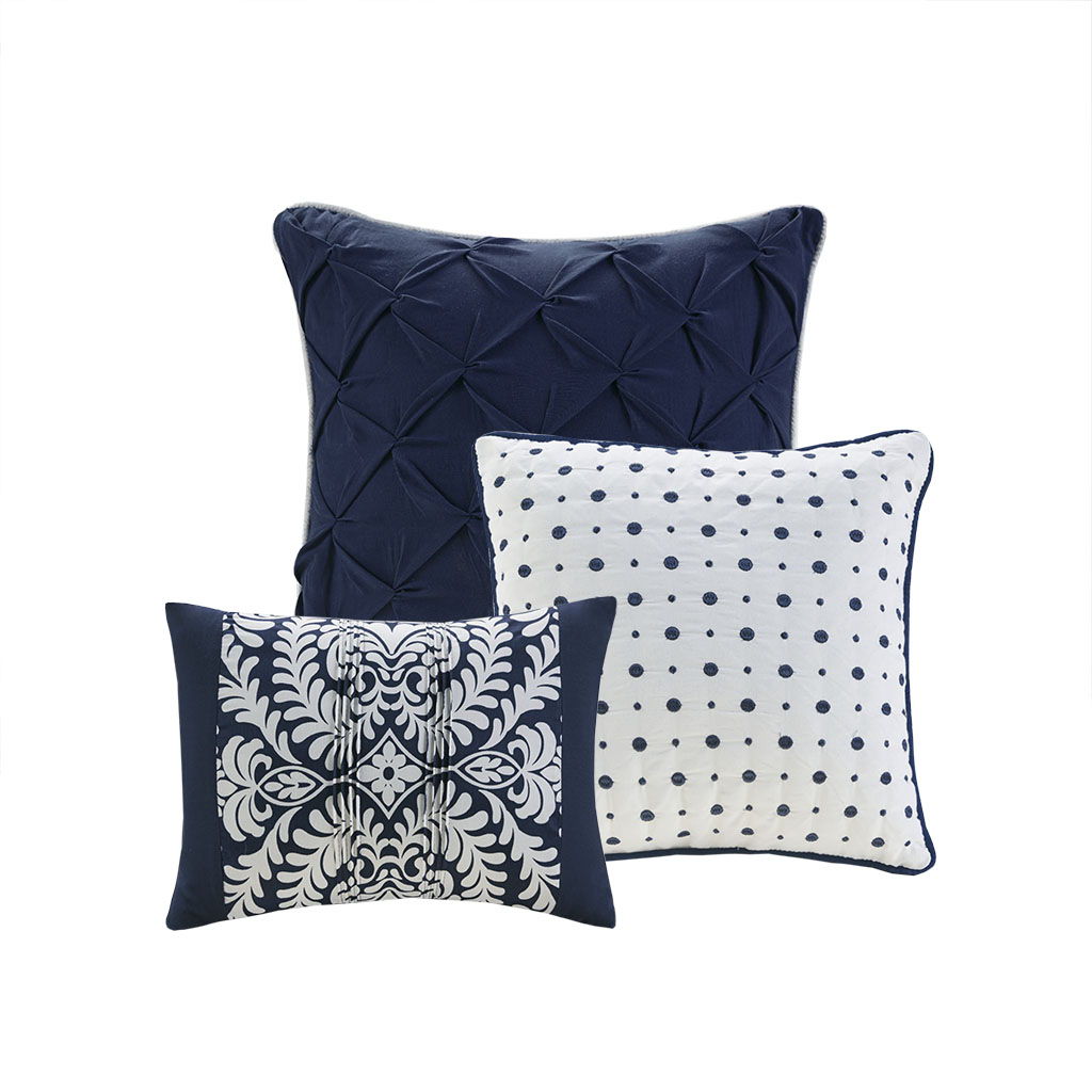 Vienna - King 7 Piece Printed Comforter Set - Indigo
