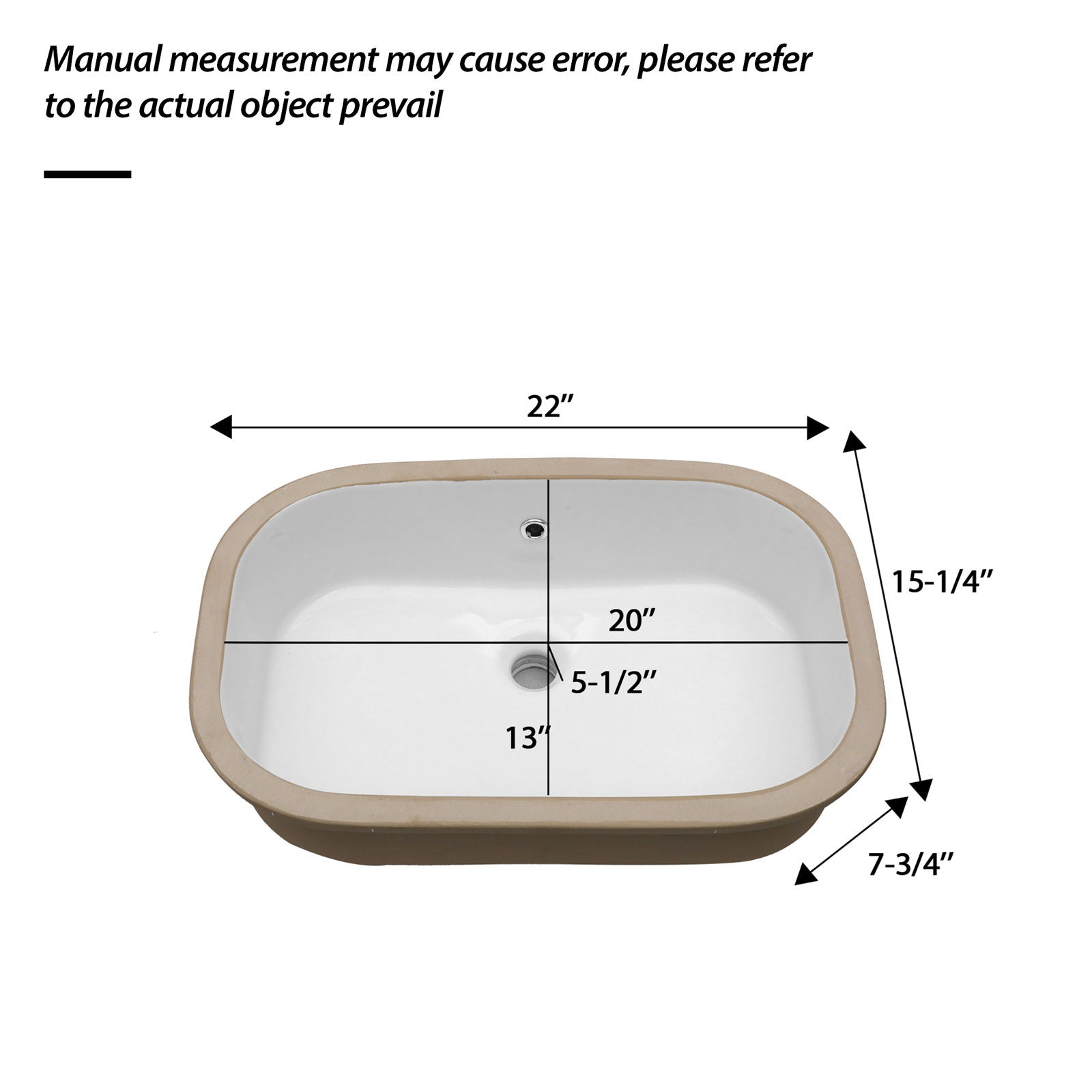 Undermount Bathroom Sink 22" X 15.25" With Overflow Sleek, High Temperature Fired, Stain Resistant, Smooth Polished Surface - White