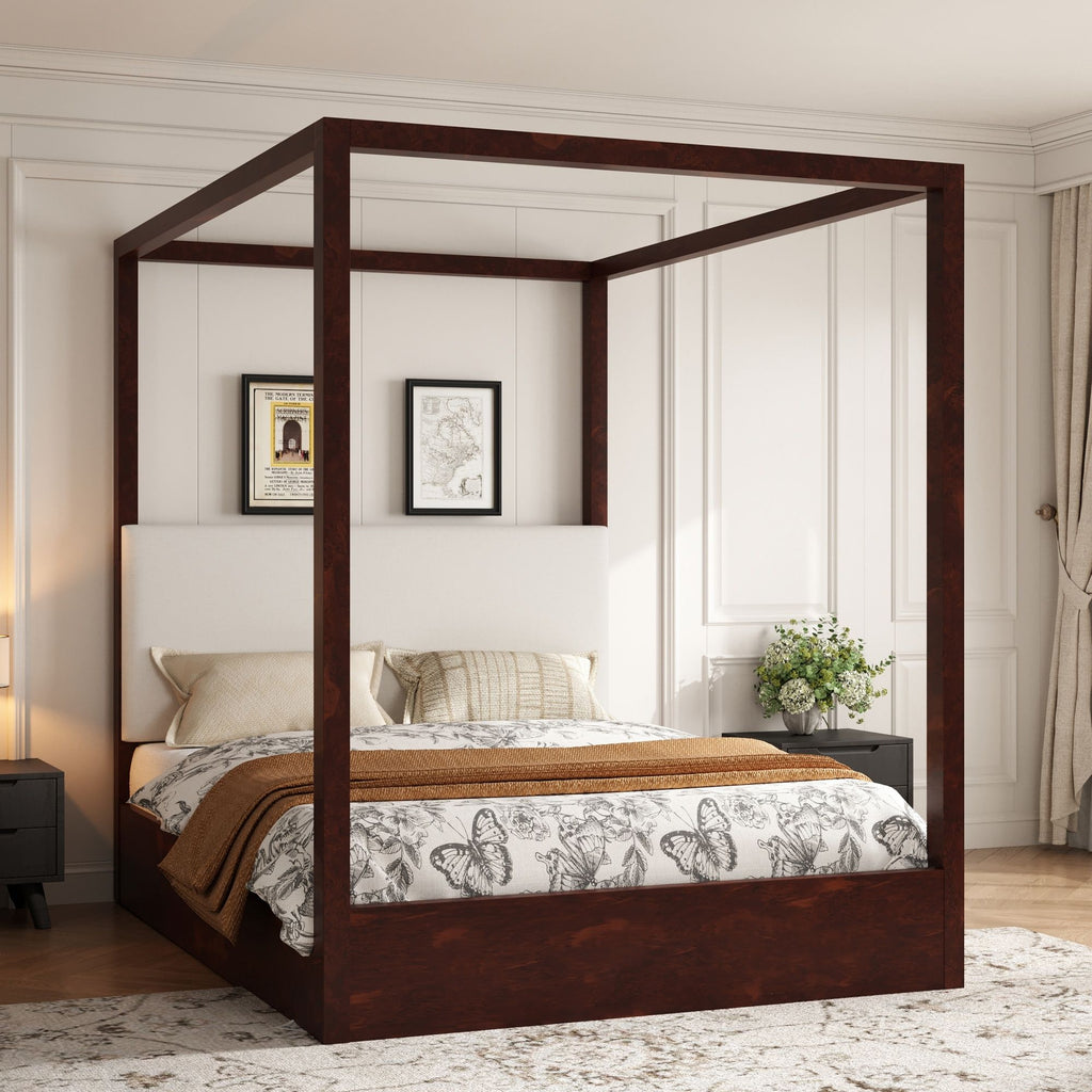 Canopy Platform Bed With Upholstered Headboard