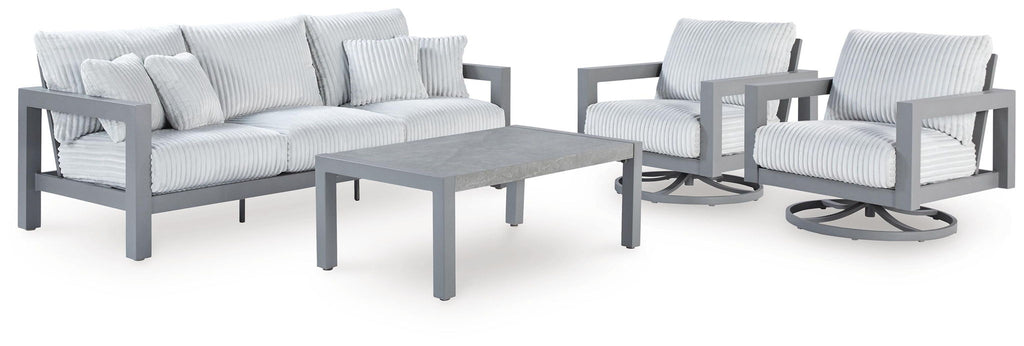 Hurley Park - 4 Pc. - Outdoor Sofa, 2 Lounge Chairs And Coffee Table - Gray
