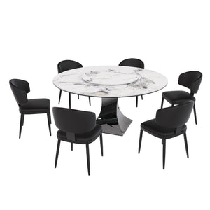 Round Dining Table & 6 Chairs Set - Silver