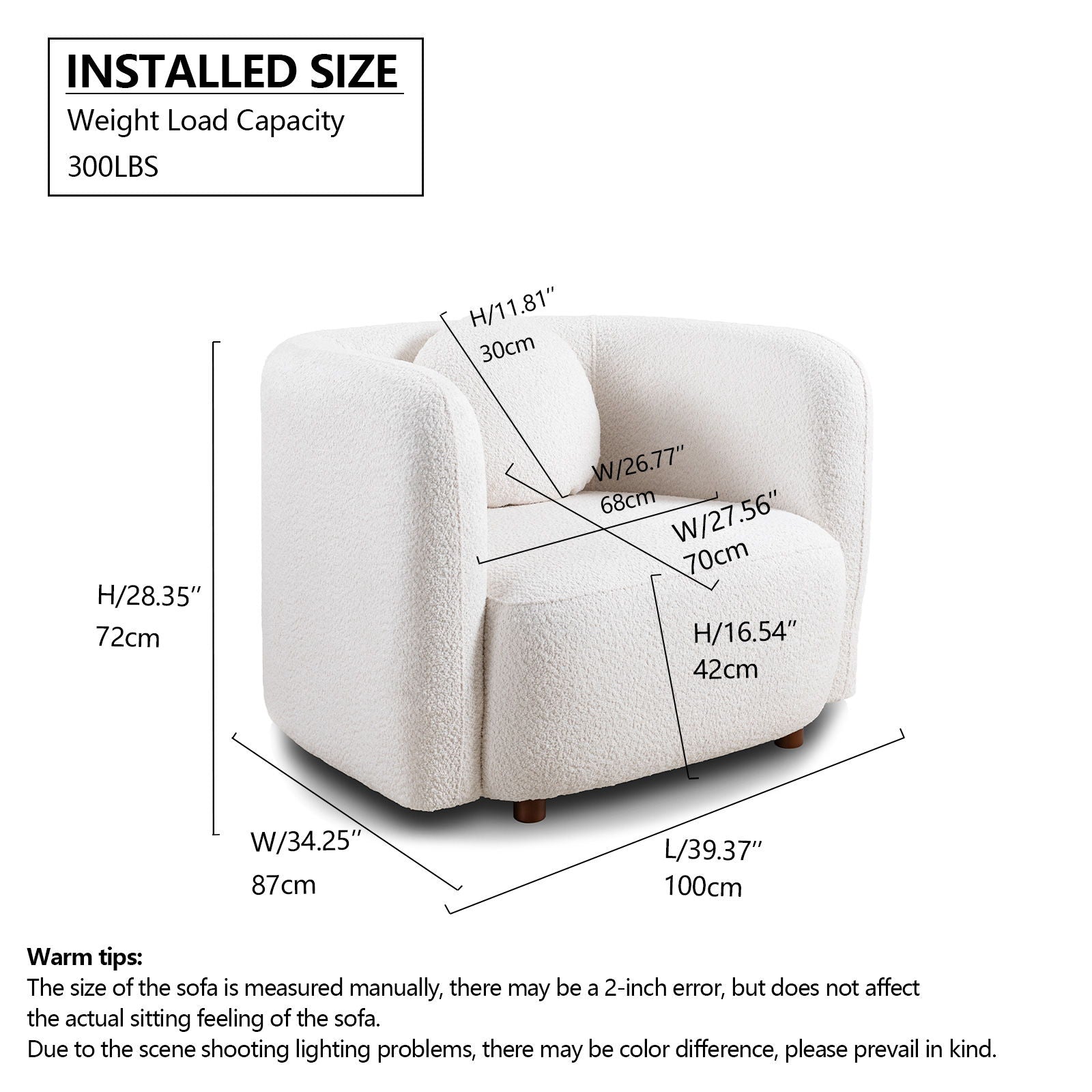 Accent Square Sofa Chair, 1 Seater Cloud Couch - White