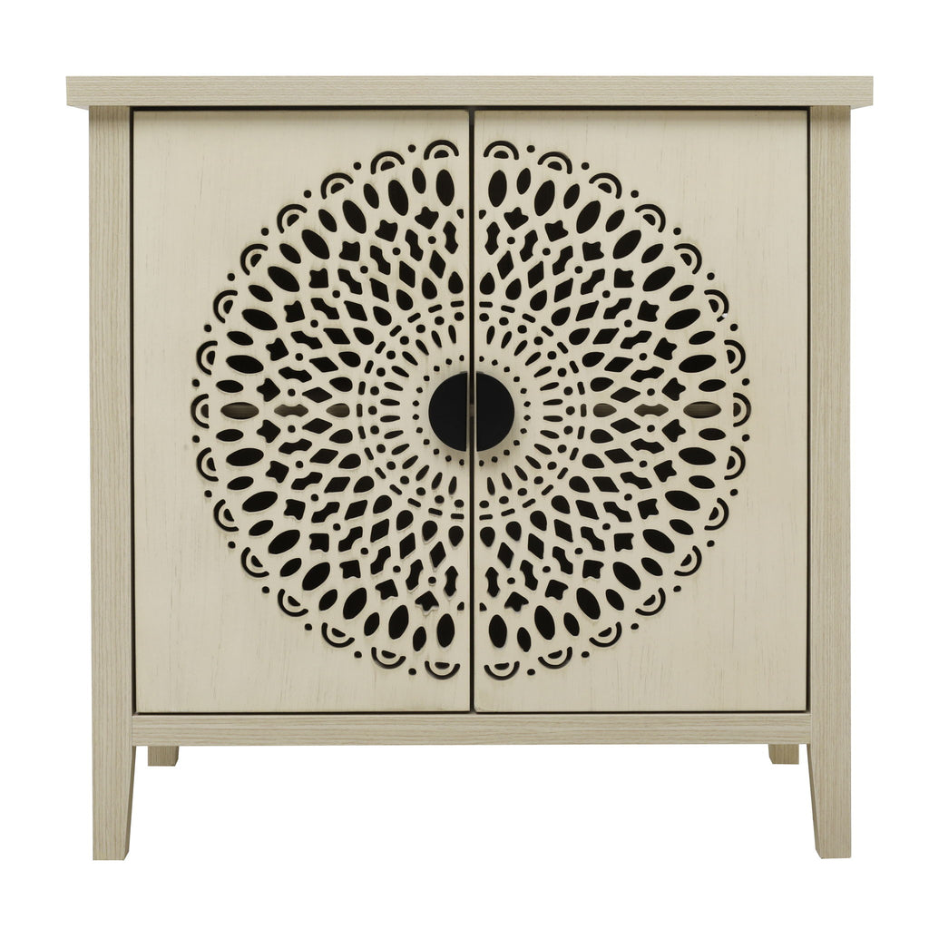 Hollow Carved 2 Door Accent Cabinet Sideboard Buffet Storage Cabinet With Adjustable Shelf For Entryway Living Room Bedroom - Natural