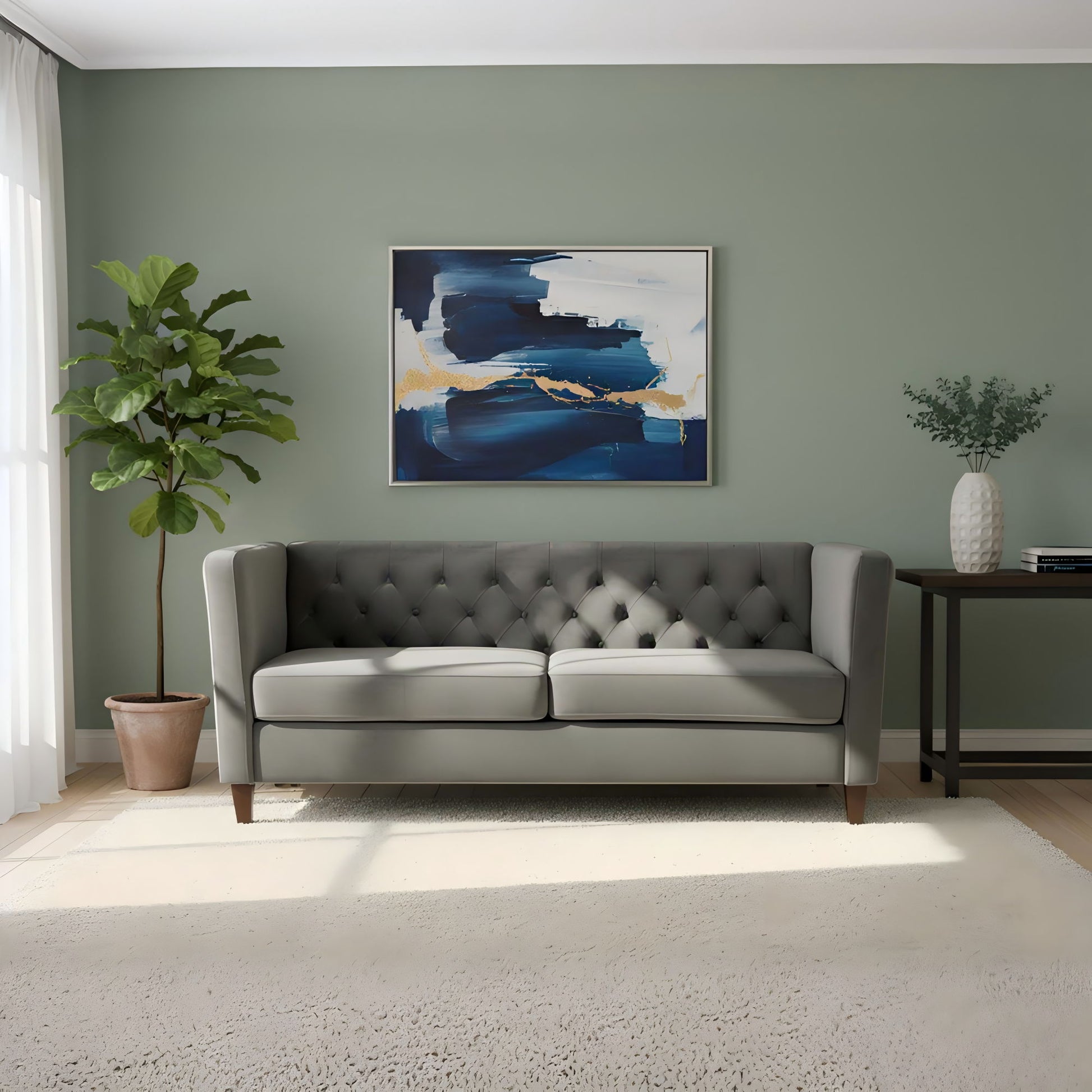 Button Tufted 3 Seater Sofa For Living Room