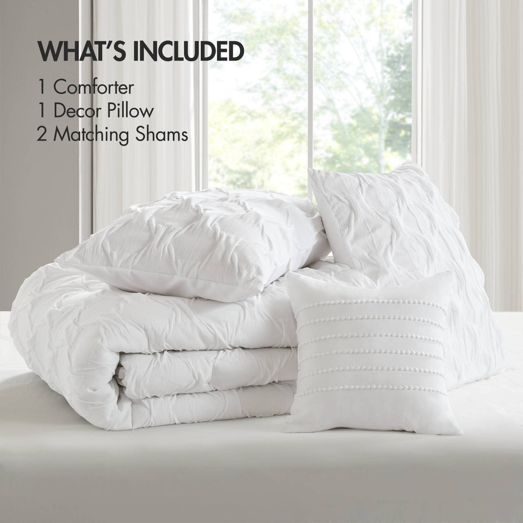 Bailey - Full/Queen Diamond Pucker Comforter Set - White