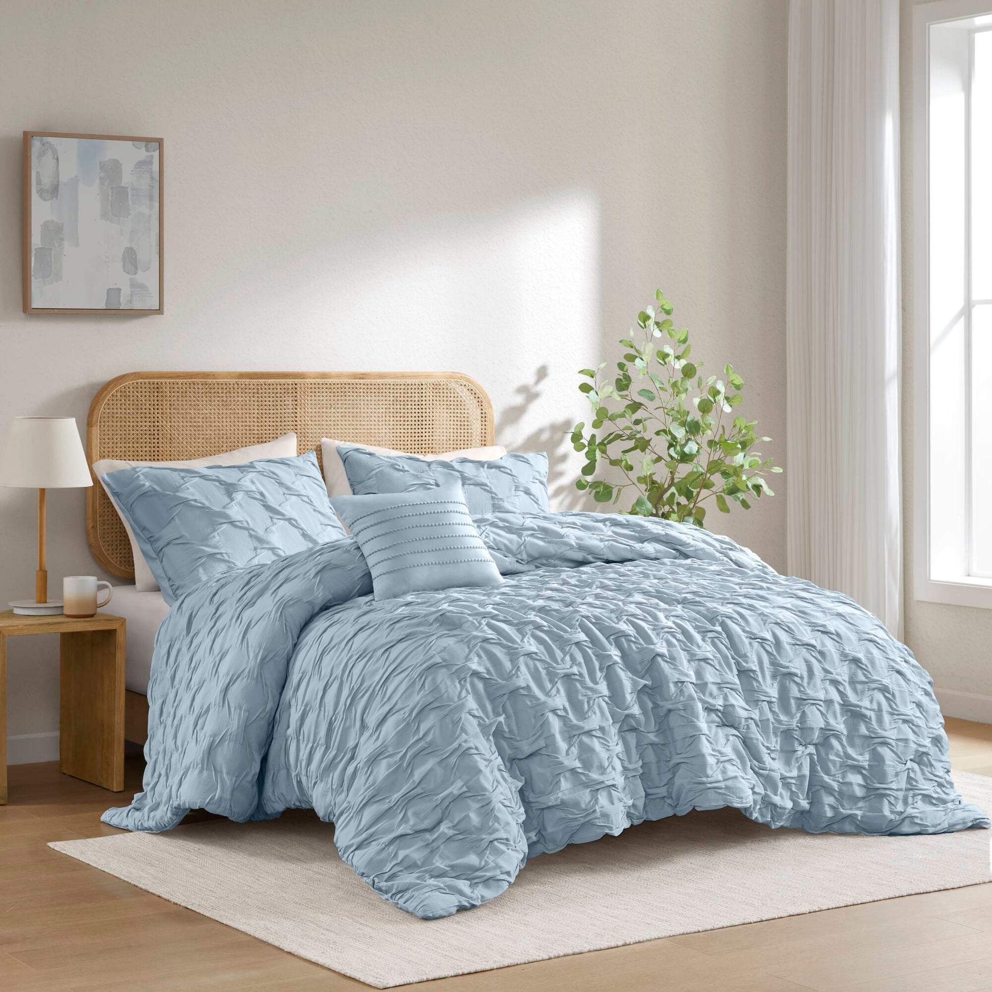 Bailey - King/California King Diamond Pucker Comforter Set - Blue