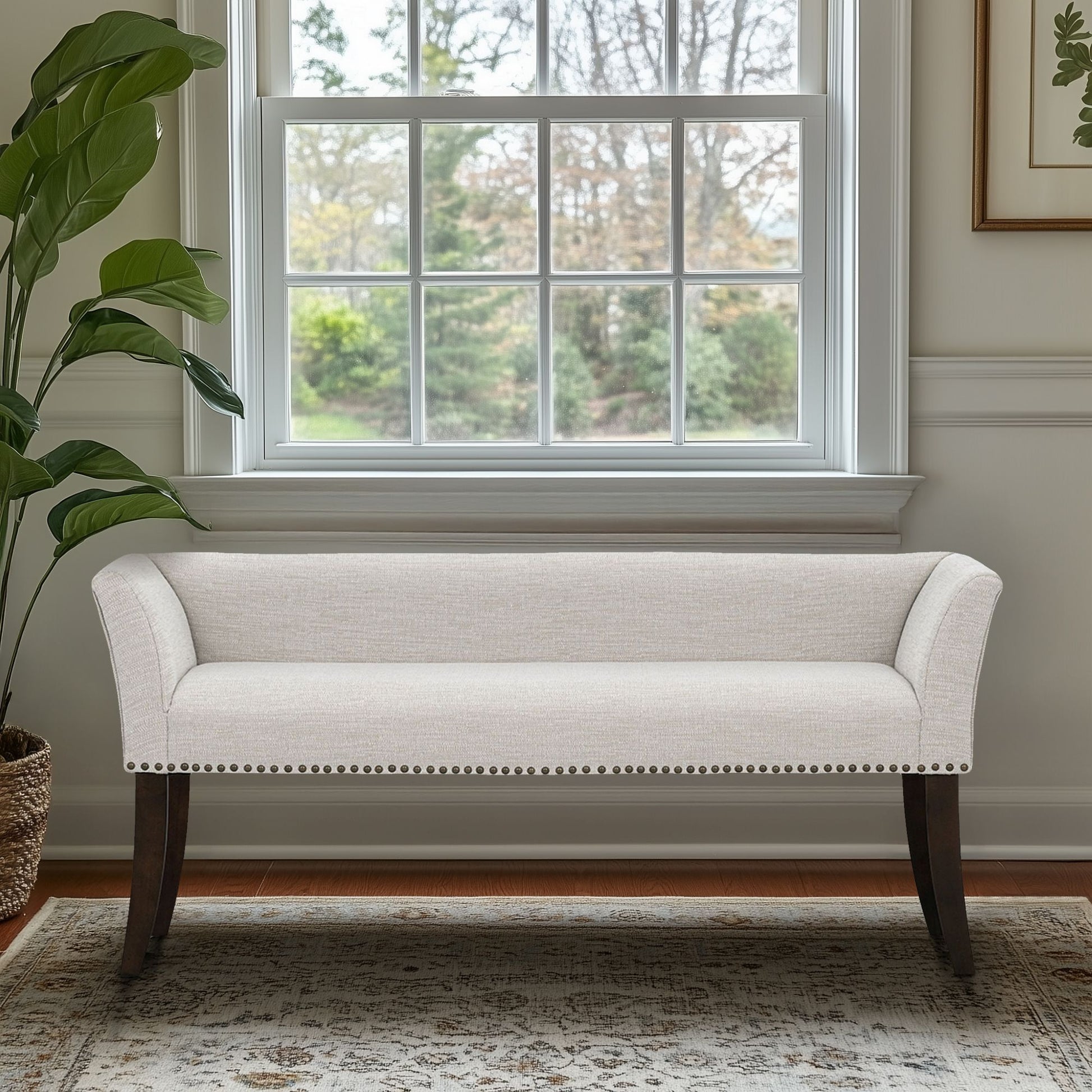 Welburn - Upholstered Bench With Back & Legs - Cream