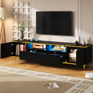 TV Stand For TVs Up To 80", Entertainment Center With 2 Shelves And LED Lights
