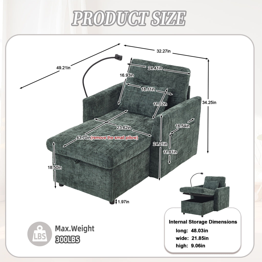 Multifunctional Chenille Recliner Sofa With Storage And Phone Bracket