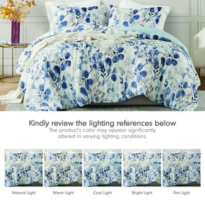 Gabby - Twin/Twin Long Reversible Floral Botanical Seersucker Comforter Set - Navy/Blue