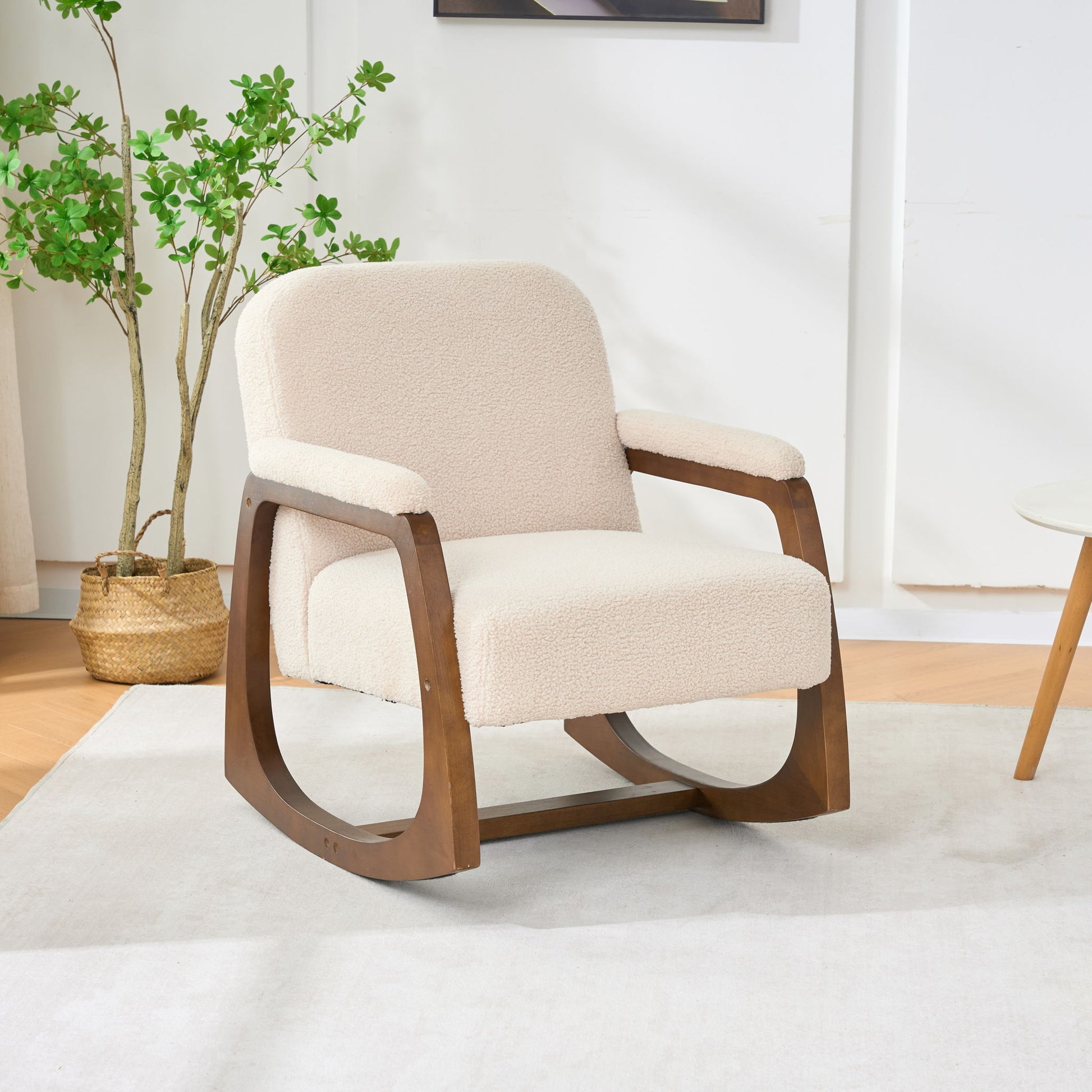 Curved Frame Rocking Accent Chair - Beige / Brown