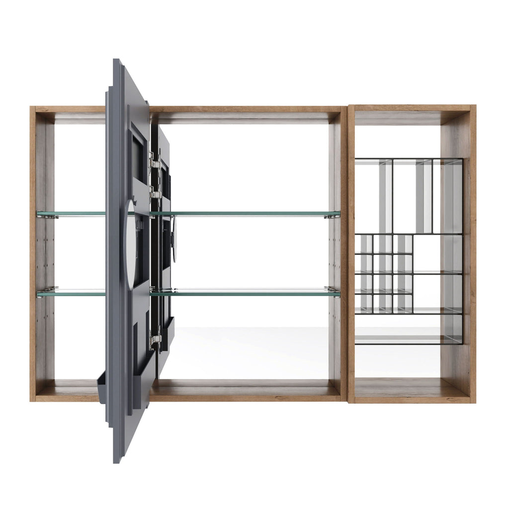Wall Mounted Bathroom Mirror Cabinet, Adjustable Shelves - Imitative Oak