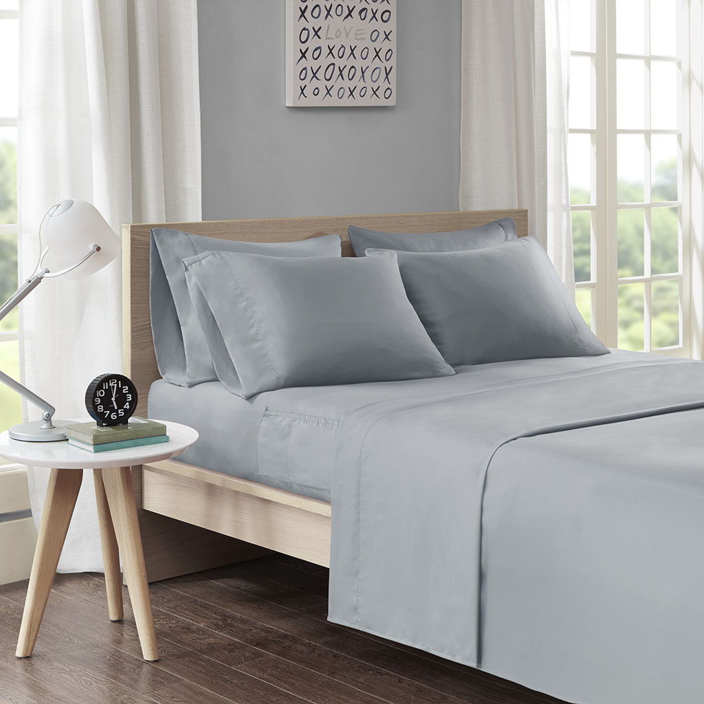 Microfiber - Twin Sheet Set With Side Storage Pockets - Gray