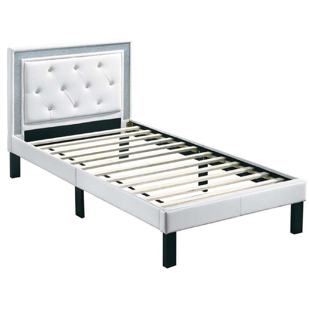 Glamours Style Bed With Diamond Tufted Padded Headboard