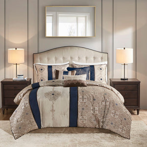 Donovan - Queen 7 Piece Comforter Set - Navy