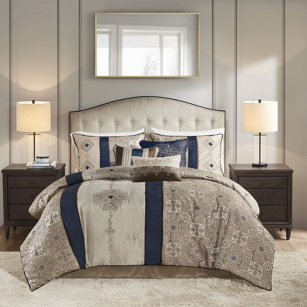 Donovan - California King 7 Piece Comforter Set - Navy