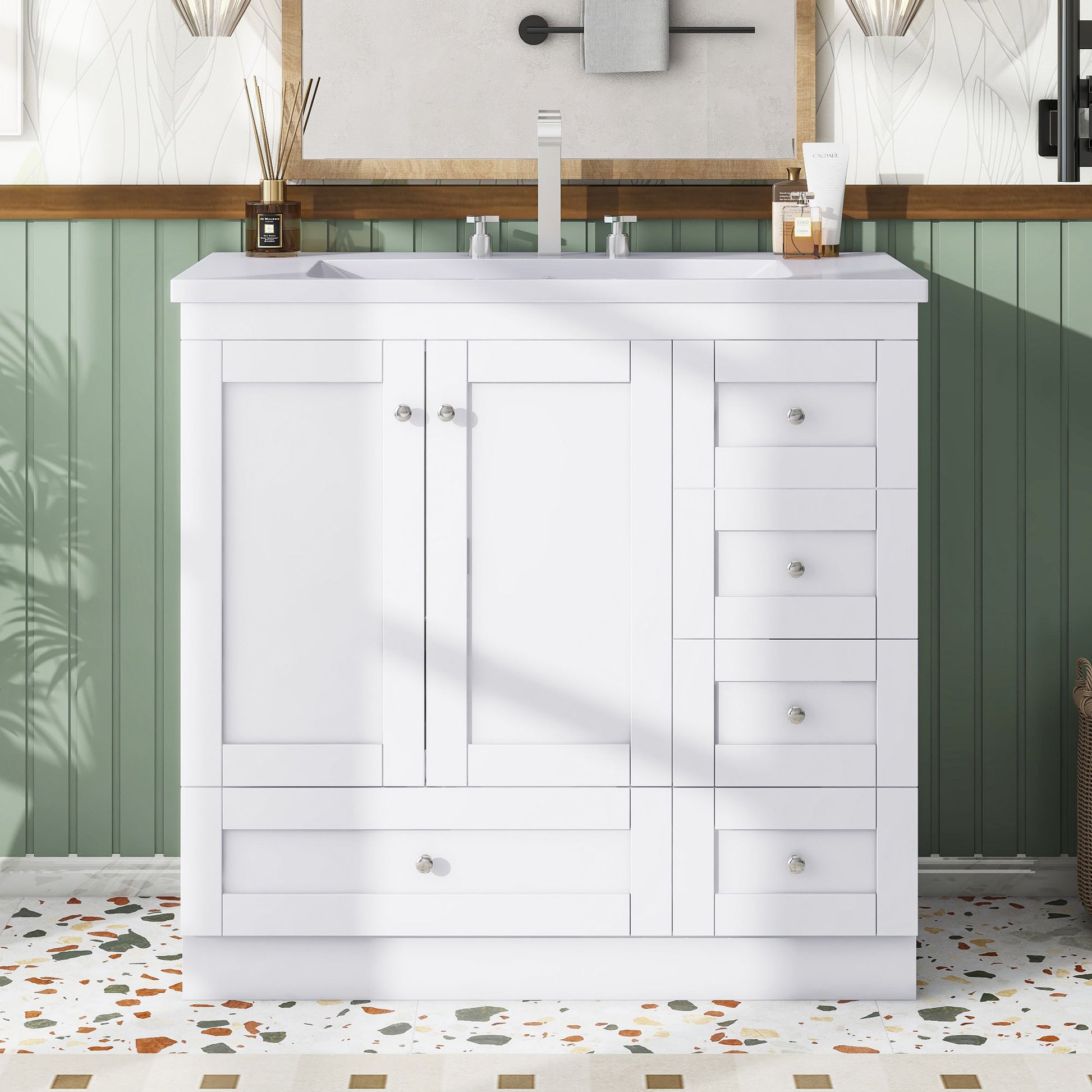 Shaker Free Standing Bathroom Vanity Cabinet With Sink, Soft Close Drawers, Soft Close Doors