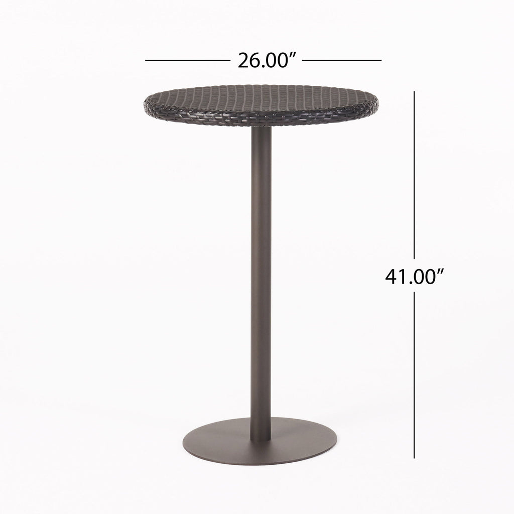 Outdoor Round Rattan Bar Table With Iron Frame - Multi Brown