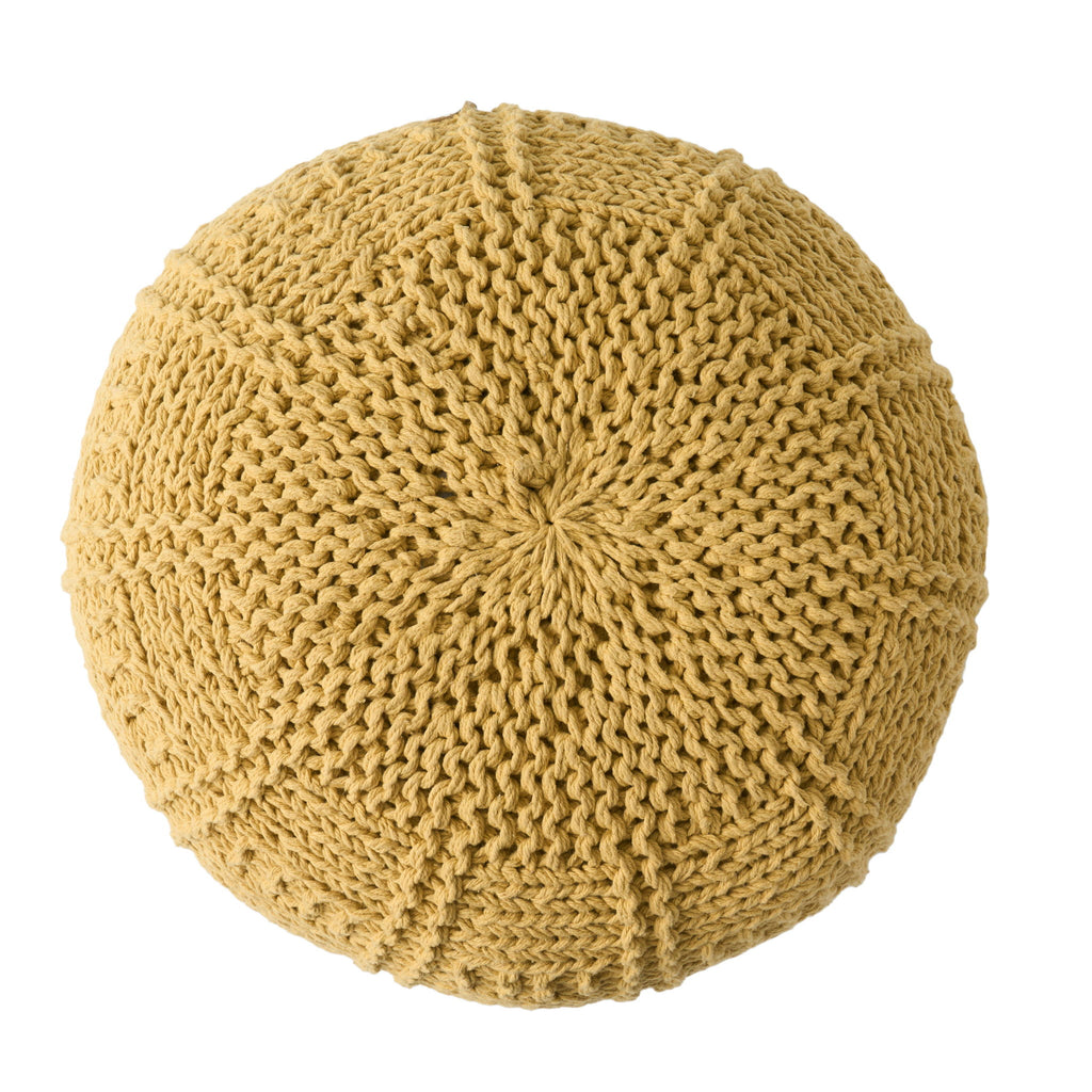 Yuny - Knitted Cotton Round Pouf With Modern Design - Yellow