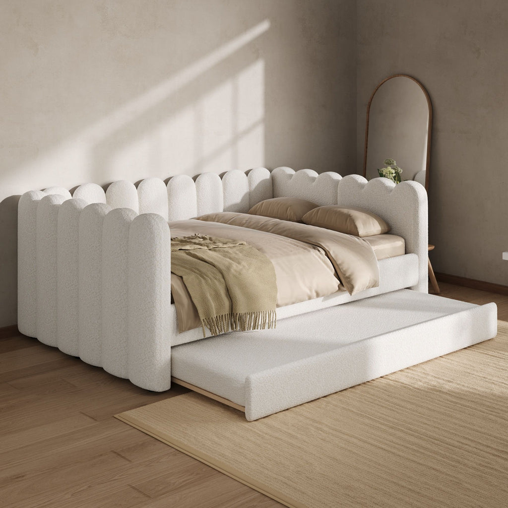 Upholstered Daybed & Curved Ribbed Panel Design