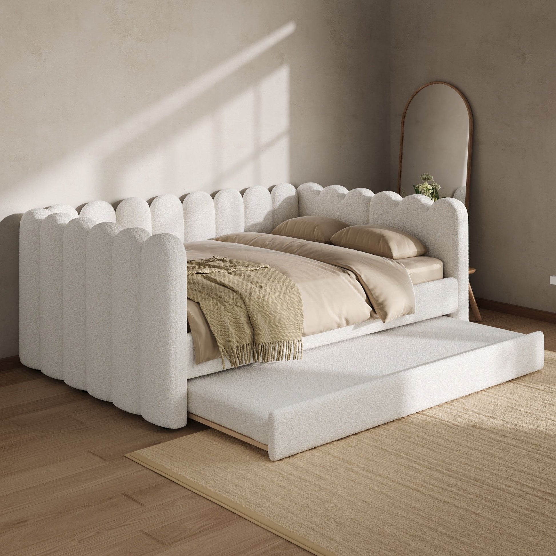 Upholstered Daybed & Curved Ribbed Panel Design
