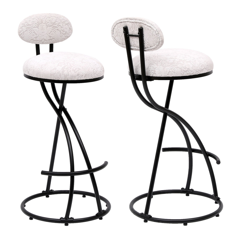 Round Print Bar Stools Upholstered Chairs For Kitchen (Set of 2)