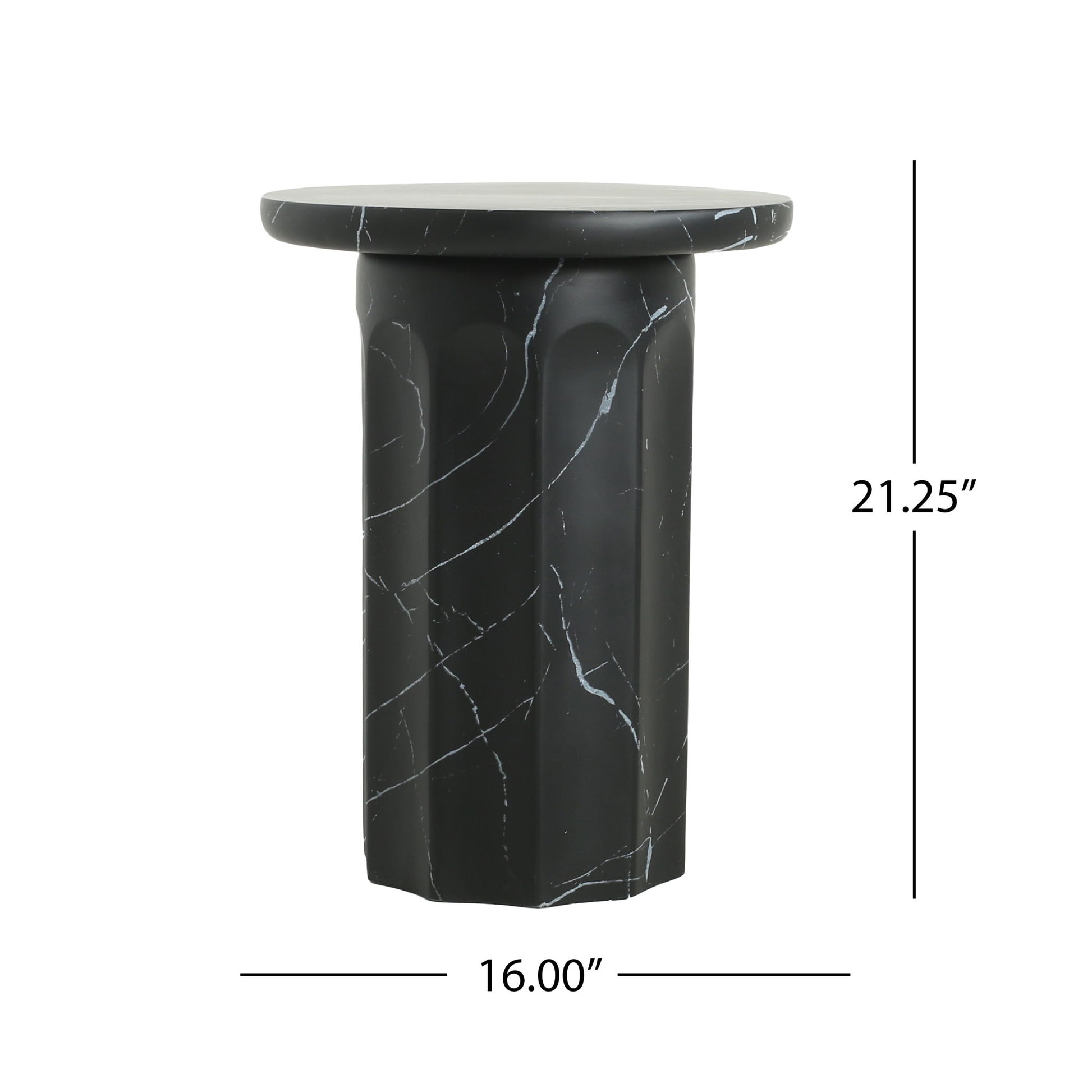 Outdoor Lightweight Concrete BMarble Effect Side Table, Living Room End Table - Black / Marble
